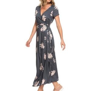 Blue and Cream Floral Print Wrap Maxi Dress